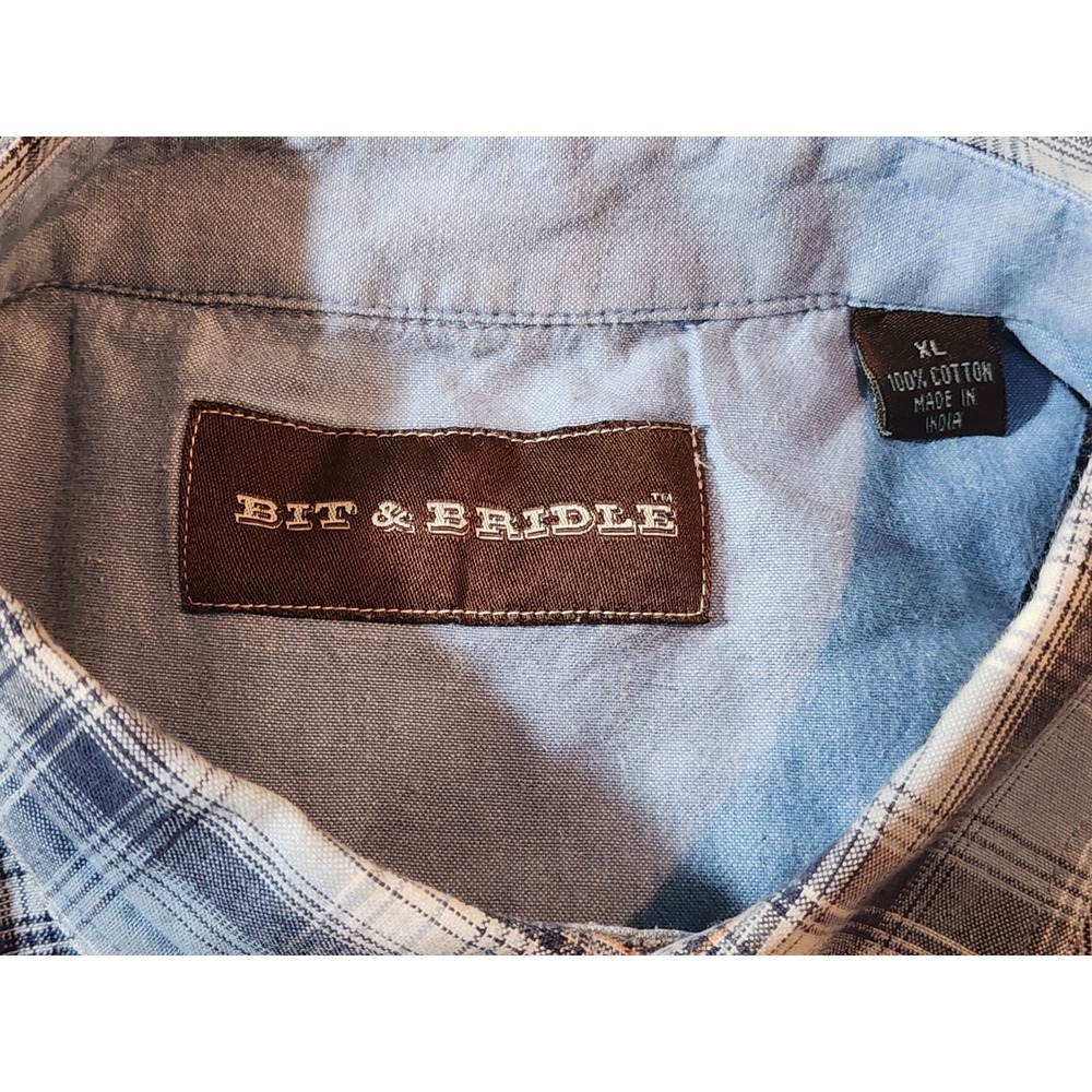 Bit & Bridle Men's Short Sleeve Shirt Size XL Blue Plaid Button Up Western Wear - Picture 4 of 6